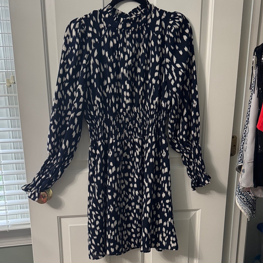 THML Navy Blue and White Patterned Dress